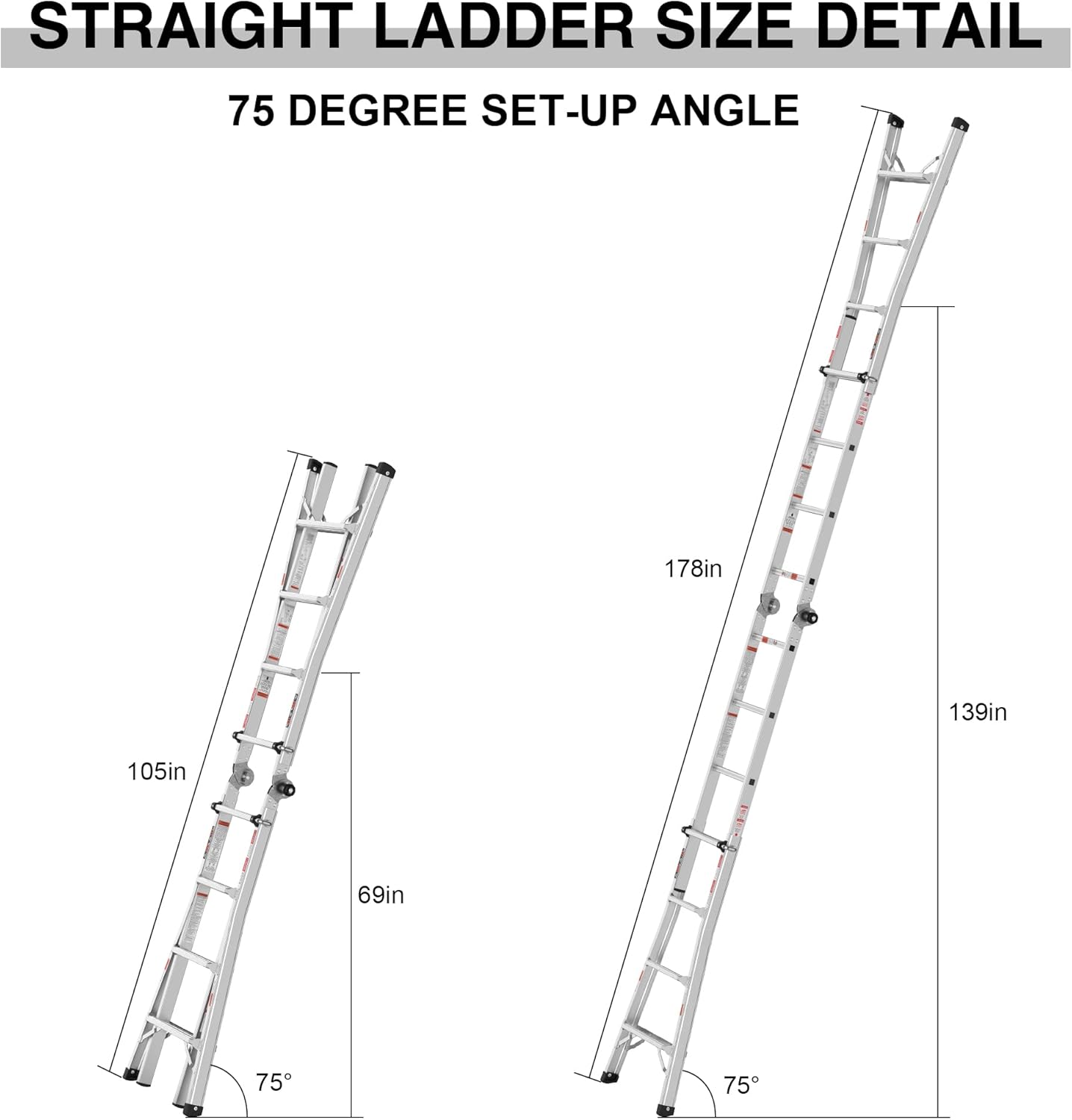 Dimensions of the ladder in straight (extension) mode