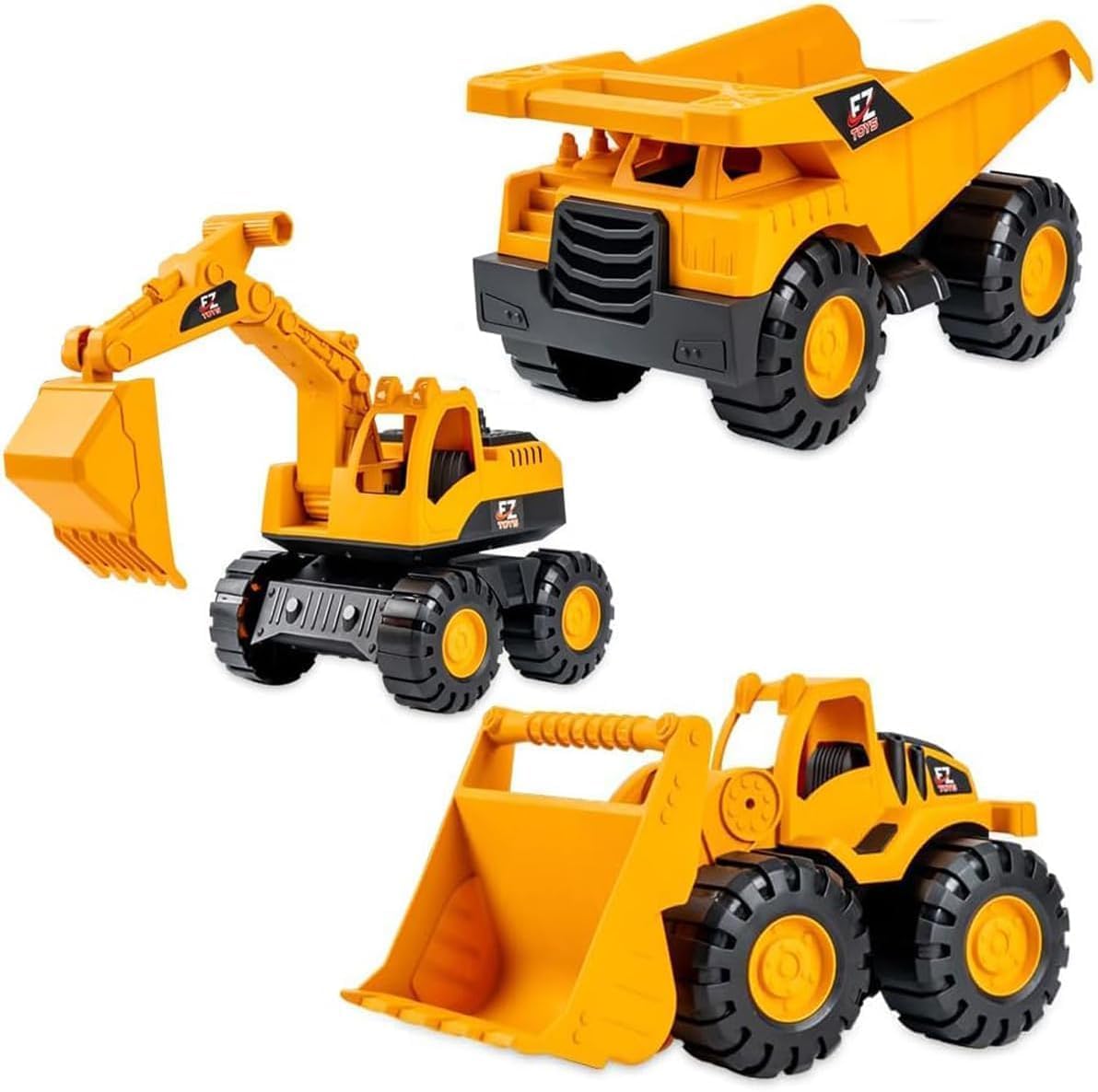 Spiritzohic Construction Vehicles, 3PCS Cars Engineering Trucks with Dumper Bulldozer Friction Powered Construction Vehicle Truck Excavator Cars Friction Power Vehicle Birthday Party Favors