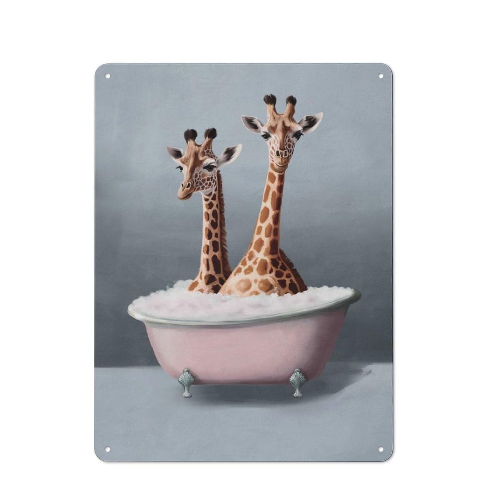 Giraffes in A Tub Metal Wall Sign 40x30cm, Rustic Classic Pub Decor for Cafe, Pub, Workshop Or Home Bar