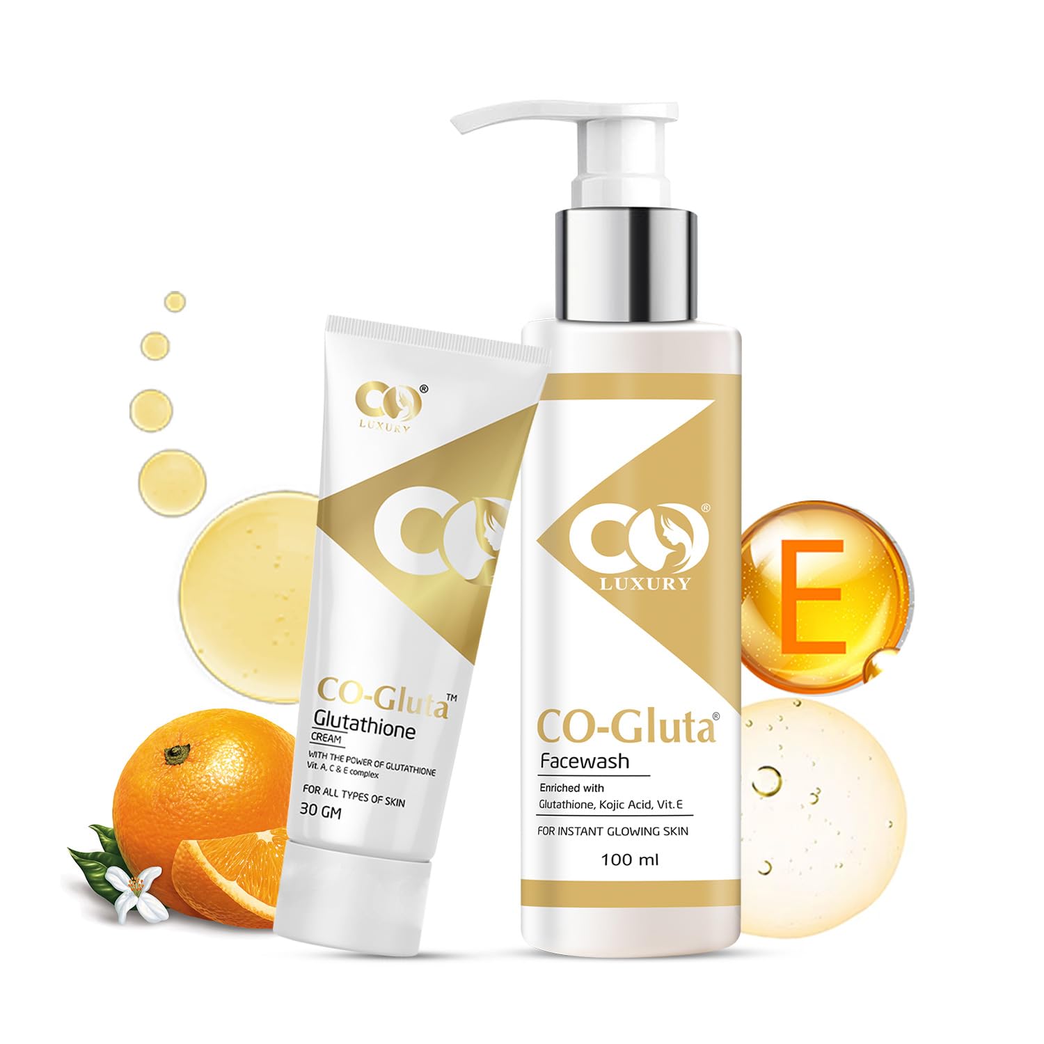 CO Luxury Glutathione Skin Brightening Face Wash 100ml & Cream 30gm Set | With Vitamin C, E, Kojic Acid | For Glowing, Even-Toned Skin | For Men & Women-image-10