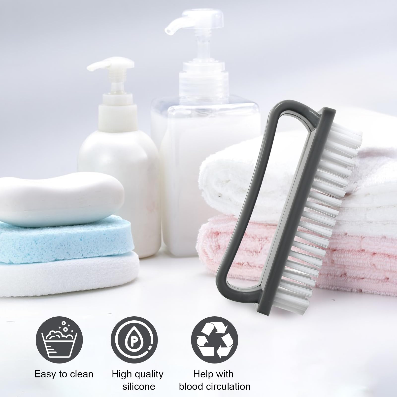 Spazzolino per Unghie e Mani, 4 Pezzi Set Spazzole Unghie 9.5x3.8 cm, Spazzolina con Setole Resistente per Pulizia Profonda, Multiuso per Casa, Cucina e Igiene Personale, Grigio