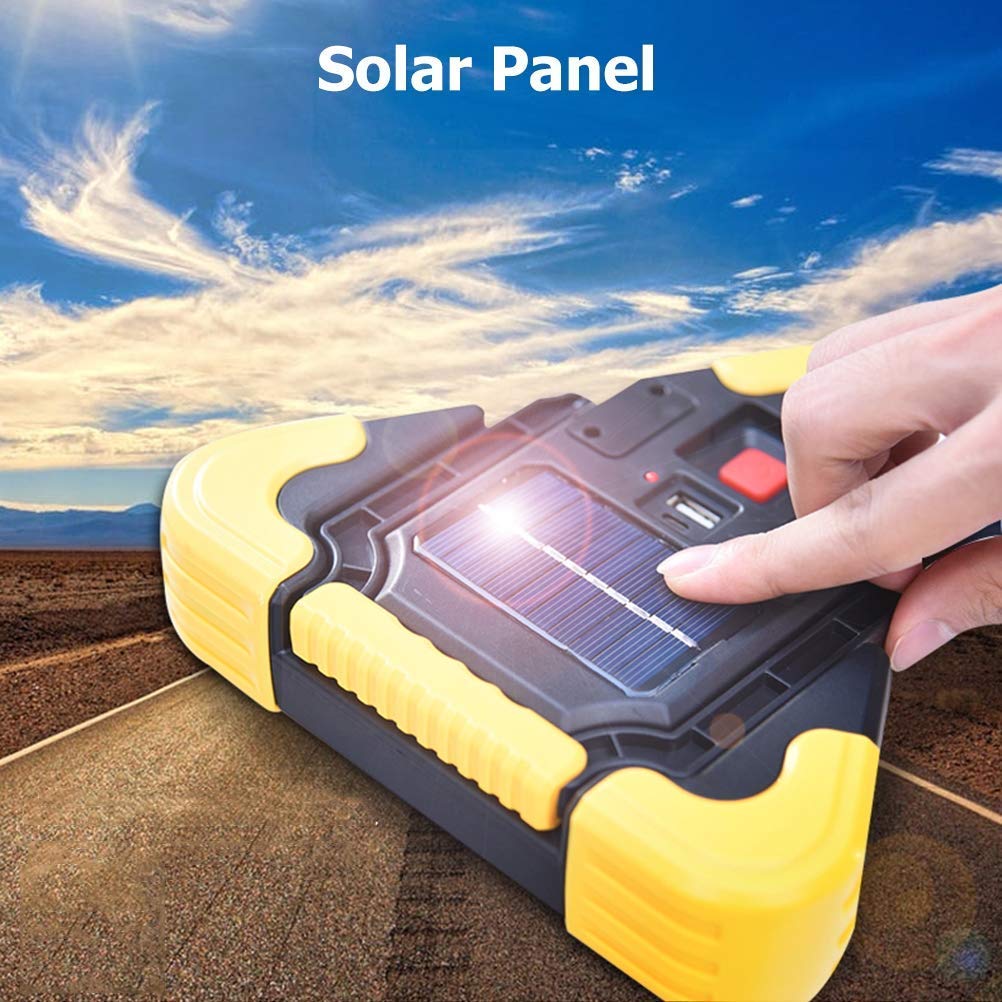 Foco LED portátil de 50 W, 500 lúmenes, luz de trabajo recargable con panel solar, 5 modos de luz, batería externa de 4000 mAh, luz de advertencia exterior impermeable IP65 para iluminación de emergen
