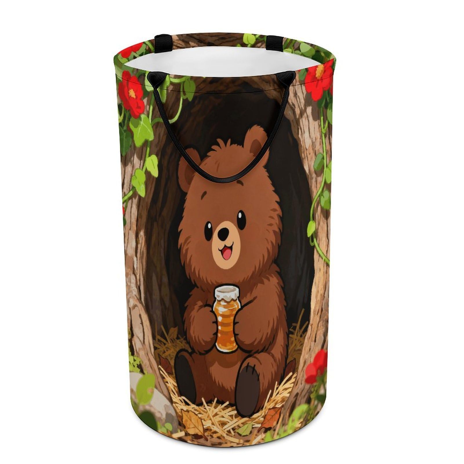Woodland Animal Laundry Basket with Handles Large Collapsible Laundry Bag Freestanding Waterproof Clothes Hamper Decor Storage of Dirty Clothe for Family Bathroom 86L