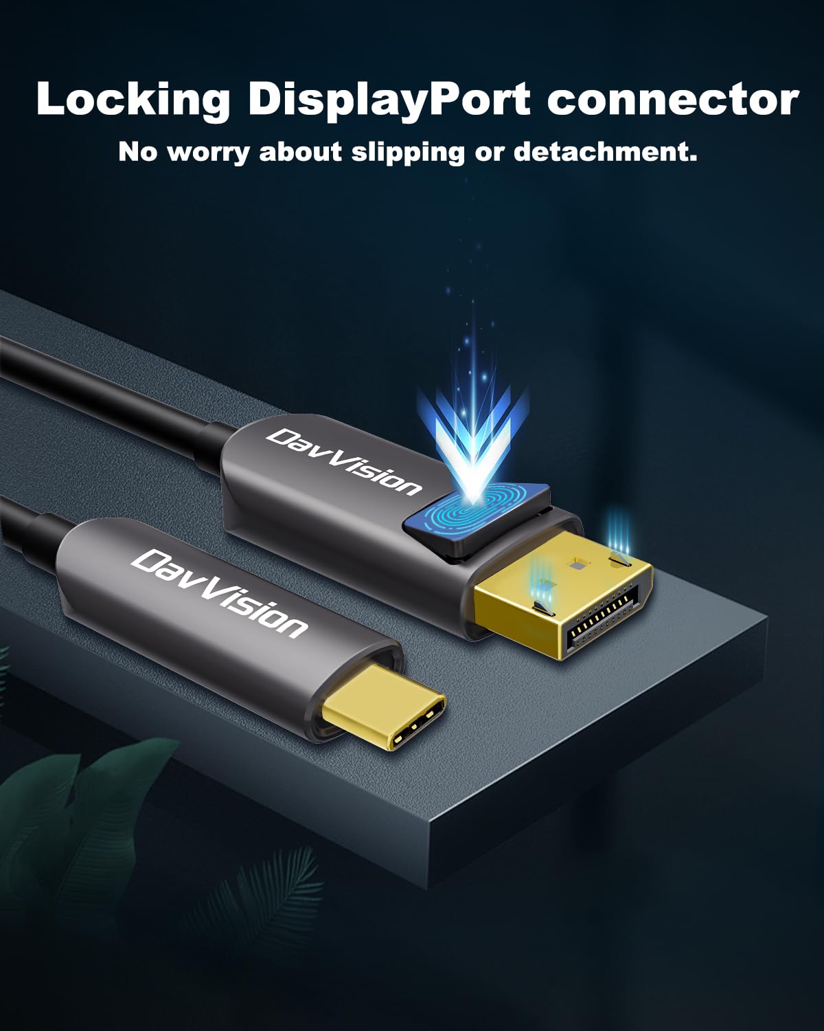 Cable de fibra óptica USB C a DP de 50 pies, 4K a 60 Hz tipo C a DP cable óptico activo, DP 1.2 con modo DP Alt, HDCP 2.2, HDR, compatible con iPhone 15/16 Pro/Max, MacBook Pro/Air, iPad