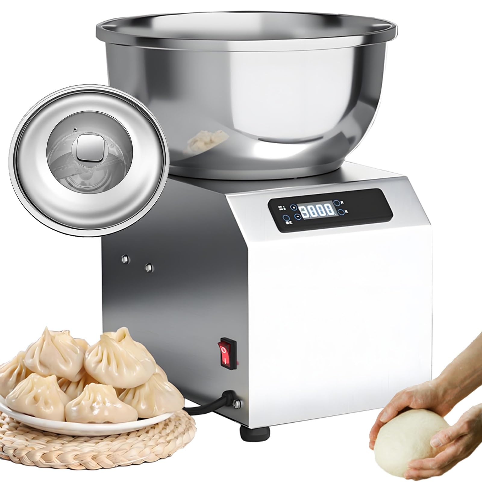 Pétrin professionnel 5 kg/8 kg avec cuve en acier inoxydable, pétrin électrique à spirale pour pâte à pizza et à pain, minuterie 30 min, rotation avant/arrière(8kg)