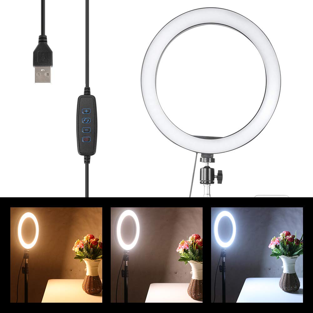 Cocoarm Lampka pierścieniowa LED, 10 cali, przyciemniana pierścieniowa do selfie, USB, LED, statyw do YouTube, fotografii wideo, make-upu, portretów, vlogów, selfie