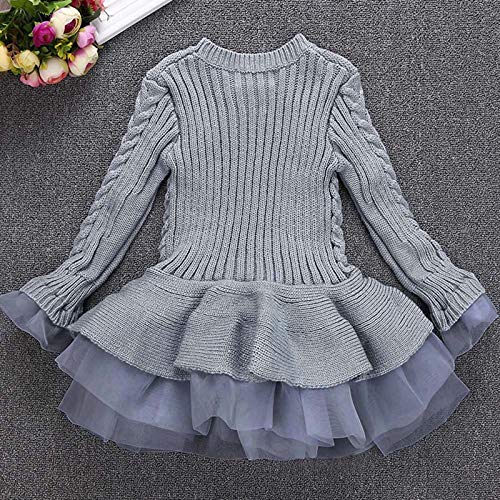 Toddler Girls Solid Color Sweater Dress Child Long Sleeve Cable Knitted Dress Layered Fall Winter Warm Dress (Grey, 4-5 Years)4