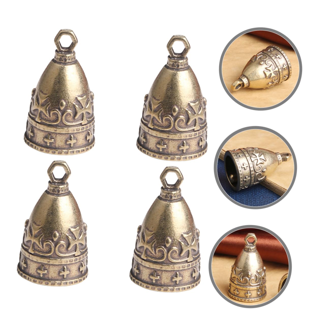 BESPORTBLE 4 Set Rame Invecchiato Vintage Campanelli Eolici Fai da Te Tromba Ciondolo Campana in Rame 4 Pezzi (Antico Invecchiato) Anello Pendente Hanger Cloche 4 Pezzi * 4