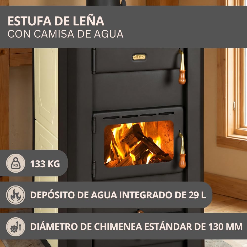 Prity S3 W21 - Estufa de leña (21 kW, revestimiento de agua, calefacción central, certificado CE, estufa de leña de alto rendimiento de la serie S)