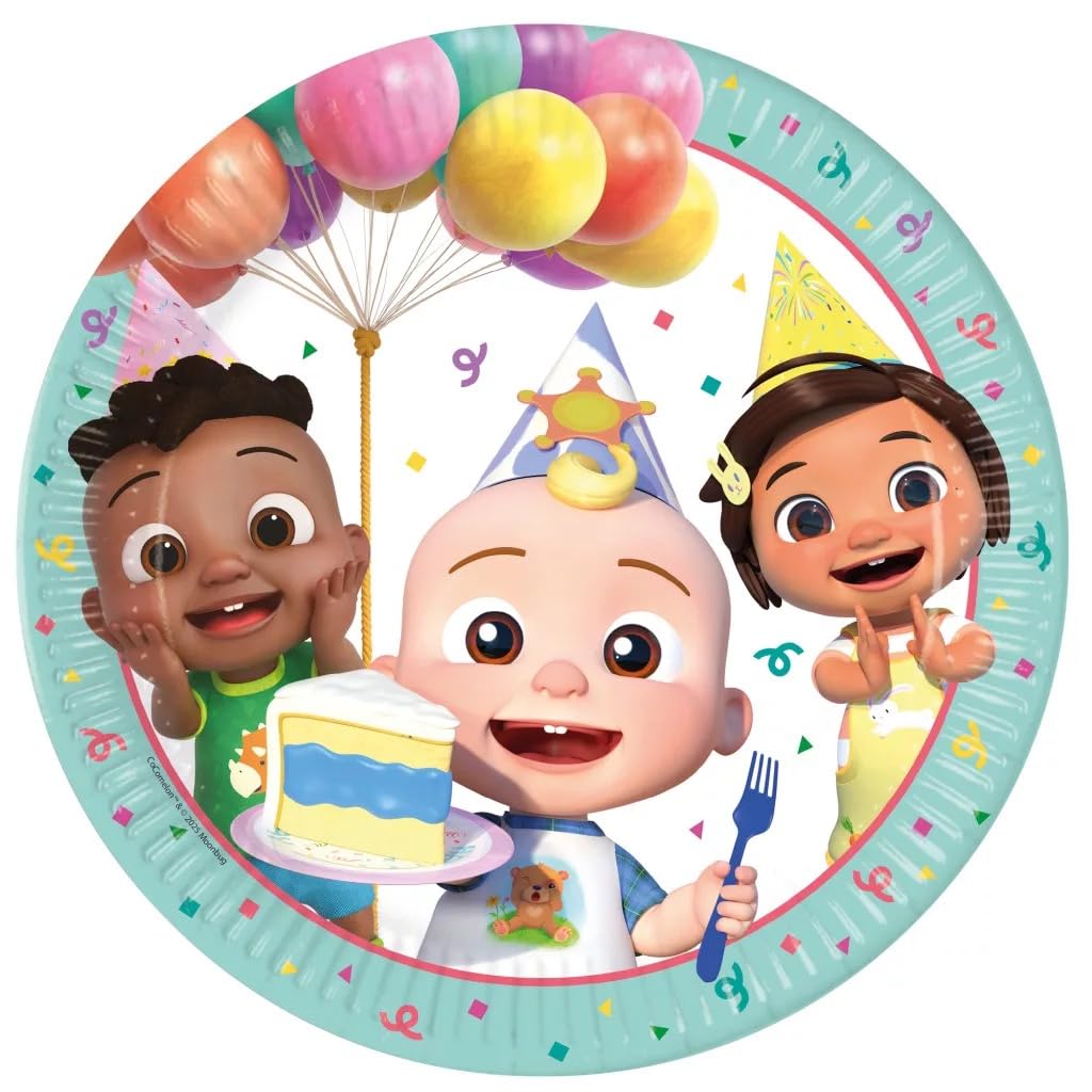 Procos Cocomelon Party Plates Size 23 cm Pack of 8 Disposable Paper Plates Children's Birthday Party Tableware FSC® Mix