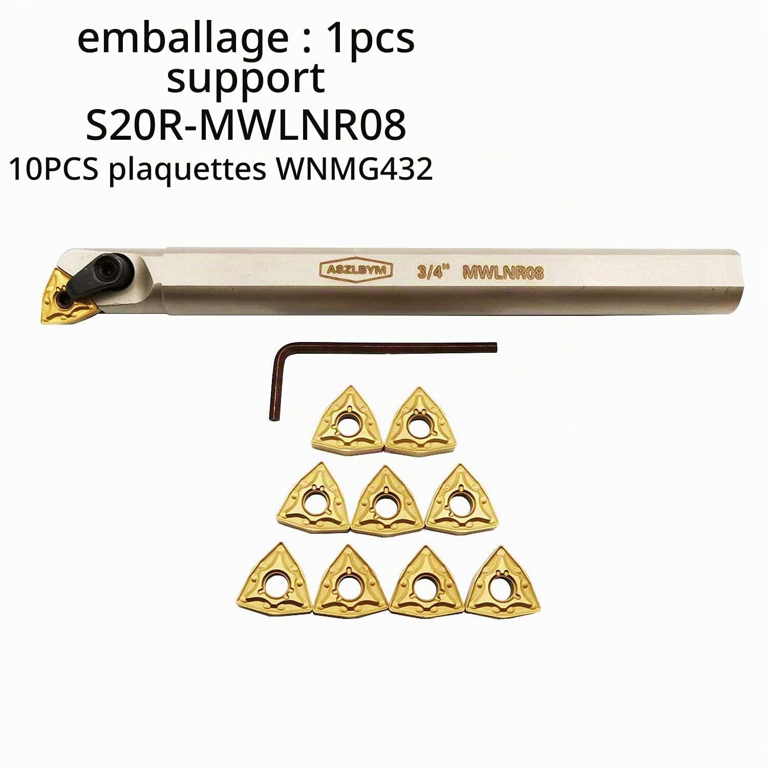 3/4 "Tour Porte-outil De Tournage De Barre D'alésage Interne S20R-MWLNR08 Avec Plaquette De Tournage en Carbure Indexable WNMG432