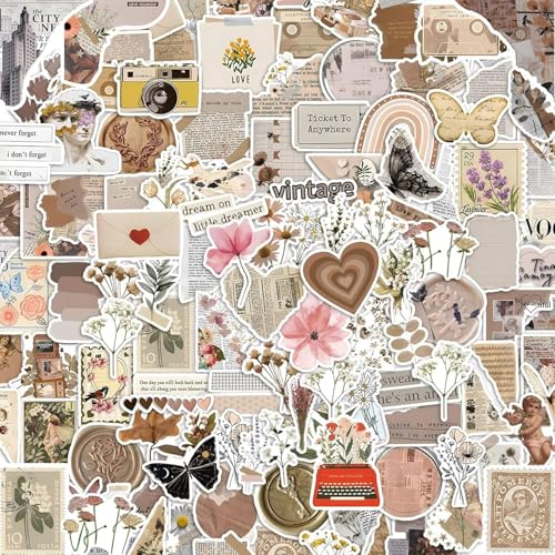 170 Stück Vintage Aufkleber Wasserdichte Scrapbooking Sticker Set für Tagebuch Botanische Deko mit Schmetterlingen & Pflanzen Journaling Sticker für Erwachsene & Jugendliche