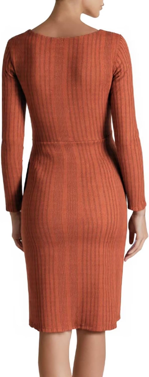 Womens Dresses Wrap V-Neck Empire Waist Long Sleeve A-Line Flowy Dress with Pockets - Image 3