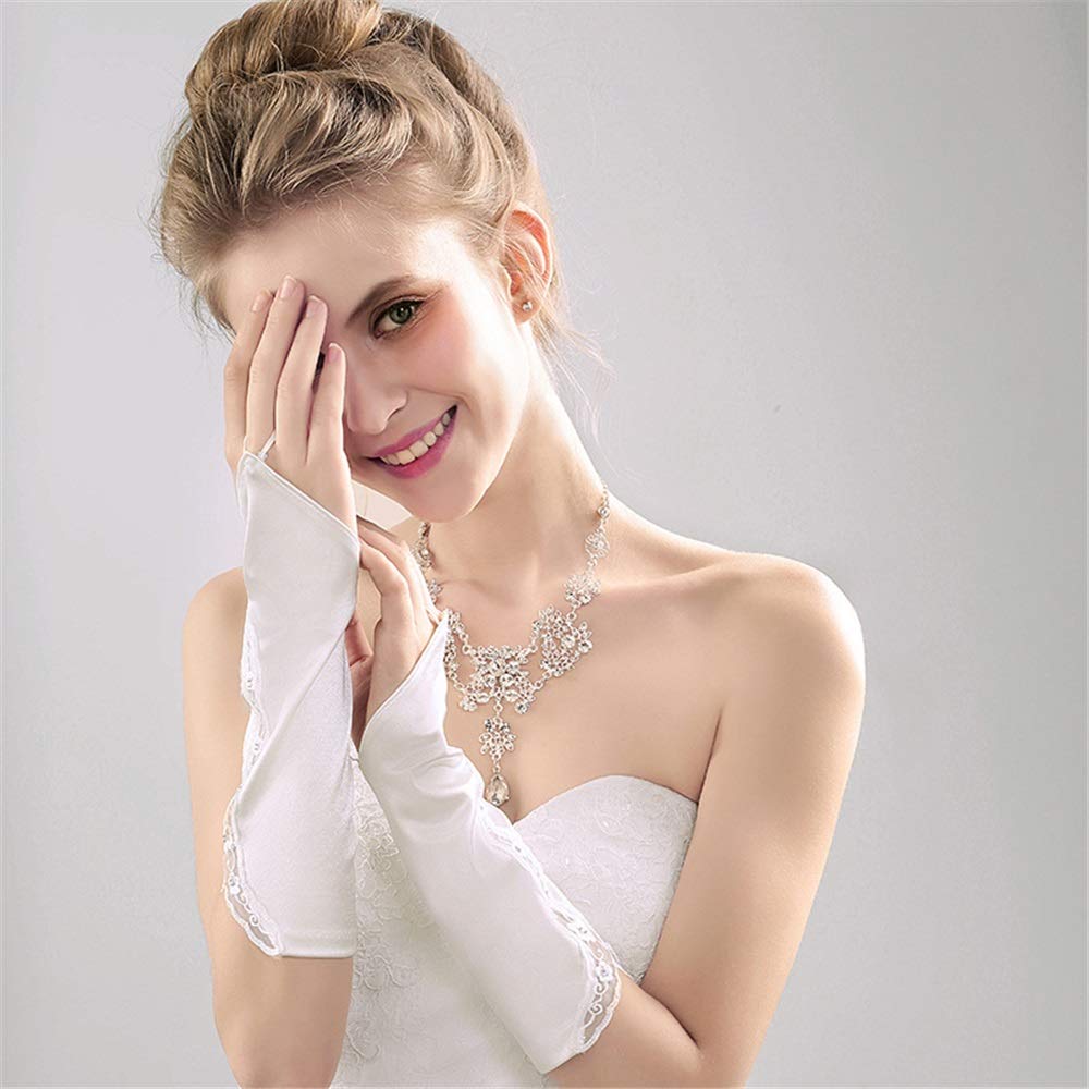 SePkus Guanti da Sposa Guanti da Donna Guanti al Polso Guanti Opera Abito da Banchetto Nuziale Guanto in Raso di Seta per Matrimonio (Beige)