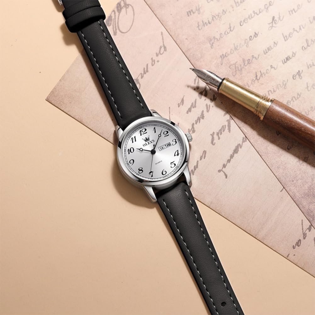 OLEVS Womens Watch Luxury Vintage Leather Watches for Women Simple Easy Read Minimalist Small Ladies Watch with Day Date Fashion Dainty Dress Waterproof Quartz Women's Wrist Watches Reloj para Mujer - Image 3