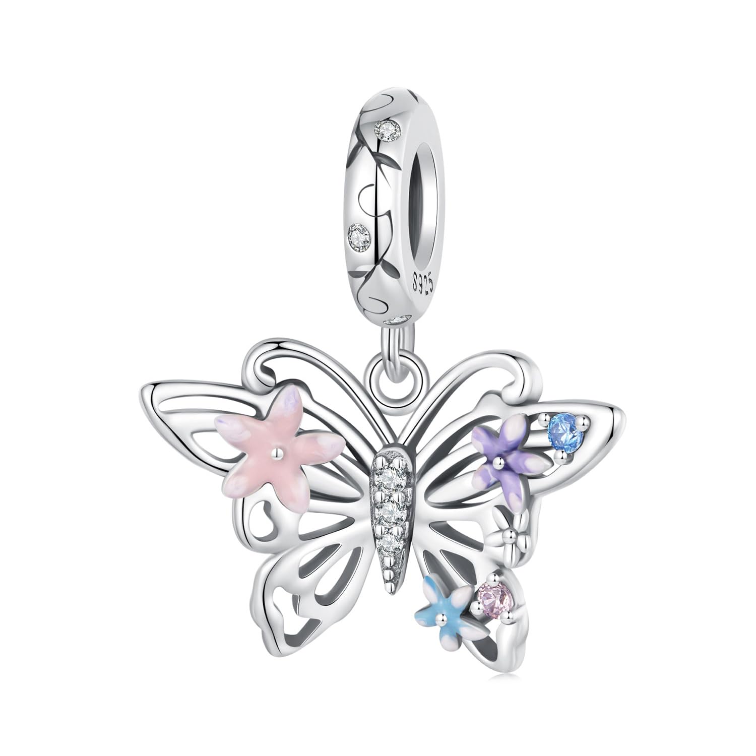 DOYIS Butterfly Charm Pendant for Pandora Bracelet, 925 Sterling Silver Flower Charm Bead Gift for Women and Girls