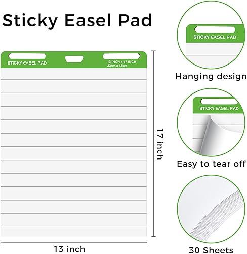 Miniatura 2 de Almohadillas adhesivas de caballete de 13 x 17 pulgadas, paquete de 3 hojas de papel de anclaje para profesores, papel autoadhesivo con parte