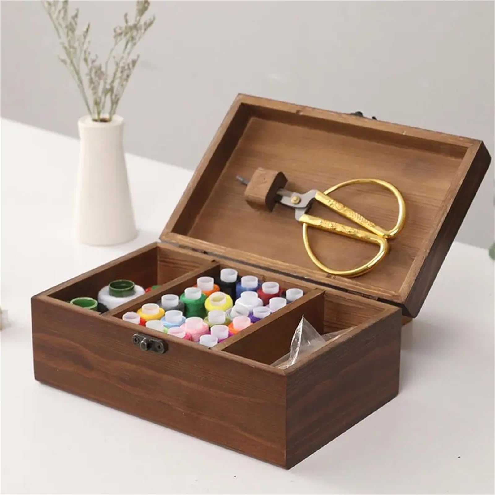 Holz Vintage Nadel Faden Box Haushalt Nähen Leeren Korb Lagerung Fall Organizer Kit Werkzeuge Für Haushalt