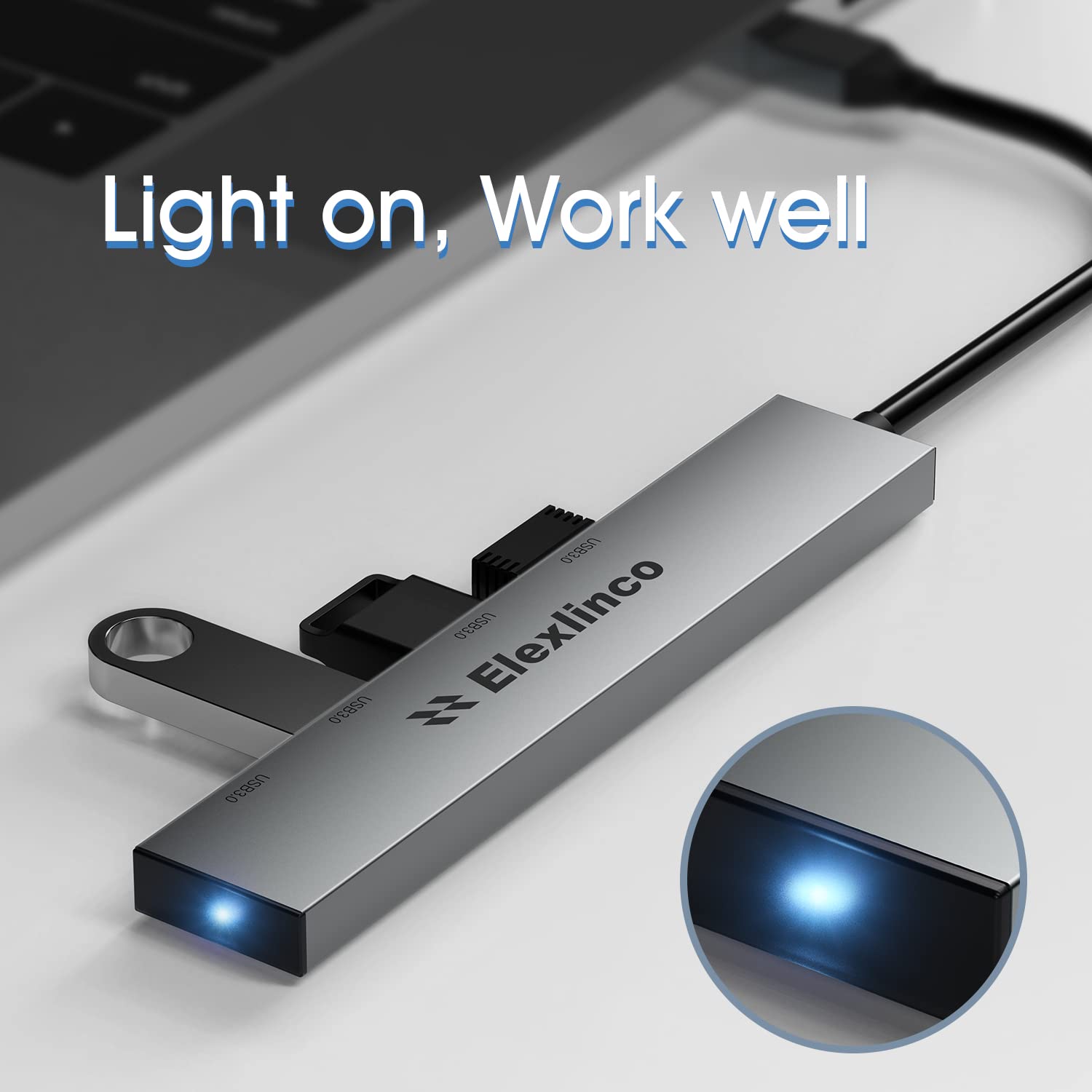 Hub USB C, Elexlinco Hub di Tipo-C di Base, Hub da USB C a USB A con 4 Porte, Hub di Dimensioni Compatte Compatibile con MacBook Air/Pro, iPad, PC Portatile per Computer e Altri Dispositivi di Tipo C