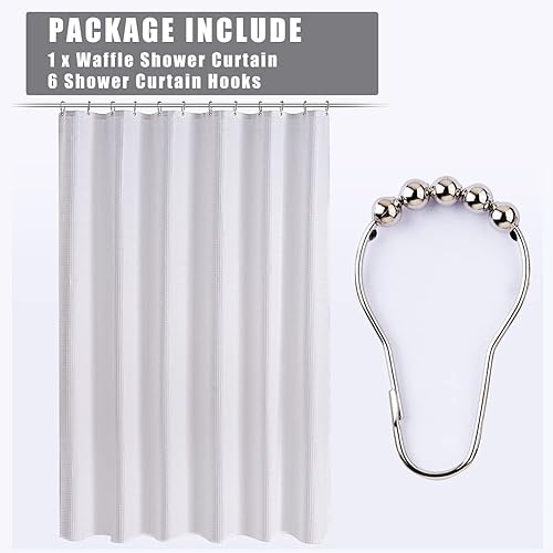 Vista 25 de Cortina de ducha de tela blanca con tejido de gofre de 72 x 72 pulgadas, forro de cortina de ducha de tela texturizada resistente, cortinas de ducha