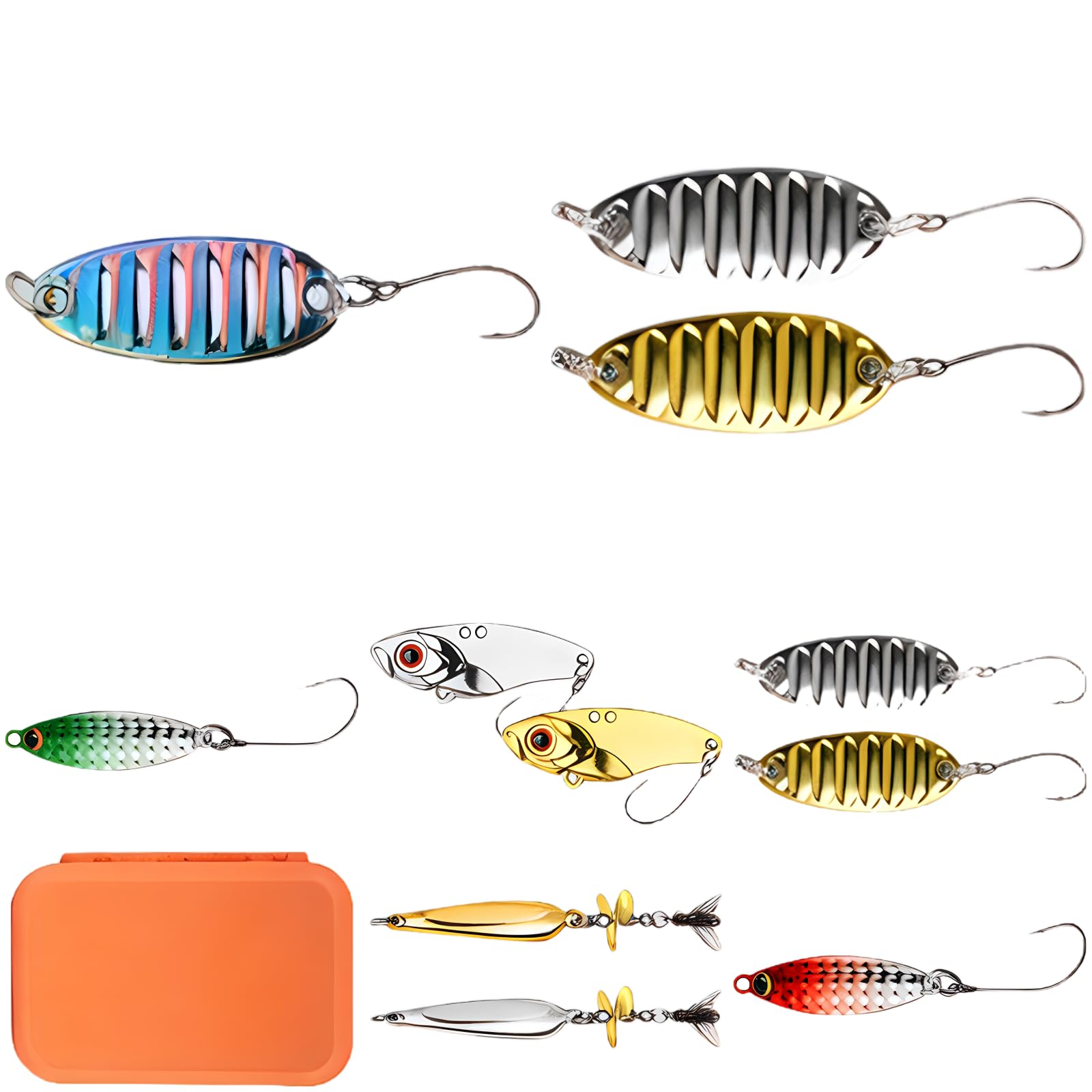 Generisch 59-TLG. Angelköder-Set, mit Fliegenköderbox, Einzelhaken, Sequins, VIB-Ködern, Wurfködern, Nadeln, Ringen, Micro-Ködern für alle Wasserschichten, für Barsch, Forelle, Lachs, Zander