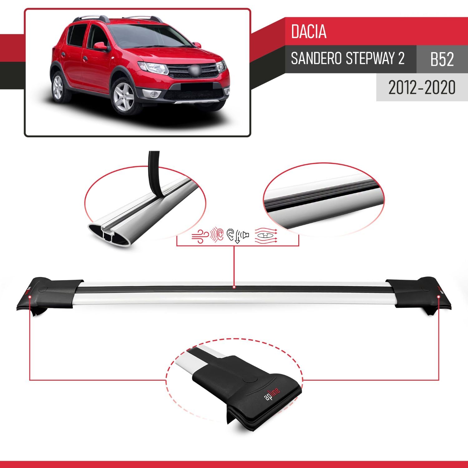 MDAK Compatibile con Dacia Sandero Stepway 2 2012-2020 Fly Model Barre Tetto Portapacchi Auto Barre Portatutto Grigo Alluminio 2 Barre