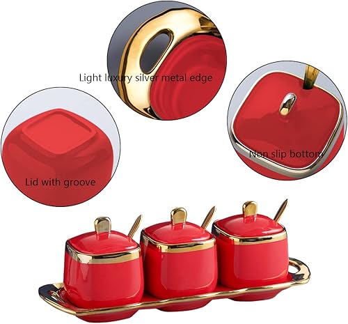 Miniatura 7 de Fvstar Juego de cuencos de cerámica para azúcar recipientes de sal tarro de condimentos ollas de porcelana para especias cajas de pimienta con tapas