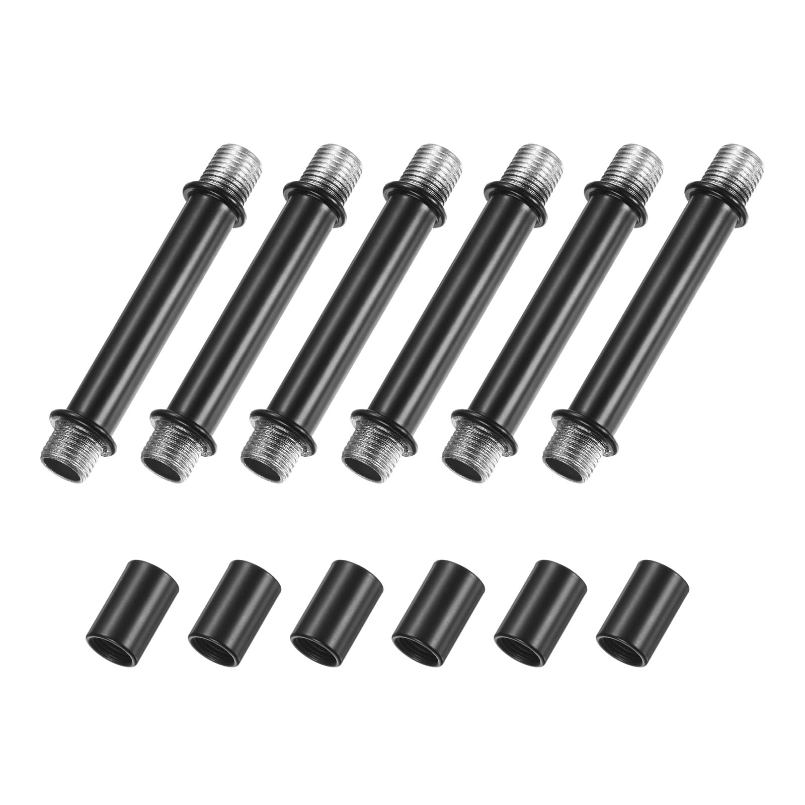M METERXITY 6-Set Straight Pipe Lamp Stem Kit, 70mm(2.76") Long M10 Double End Thread Rod W/Coupling Sleeve Nuts for Table Lamps/Chandeliers, Light Fixture Replacement Parts [Black]