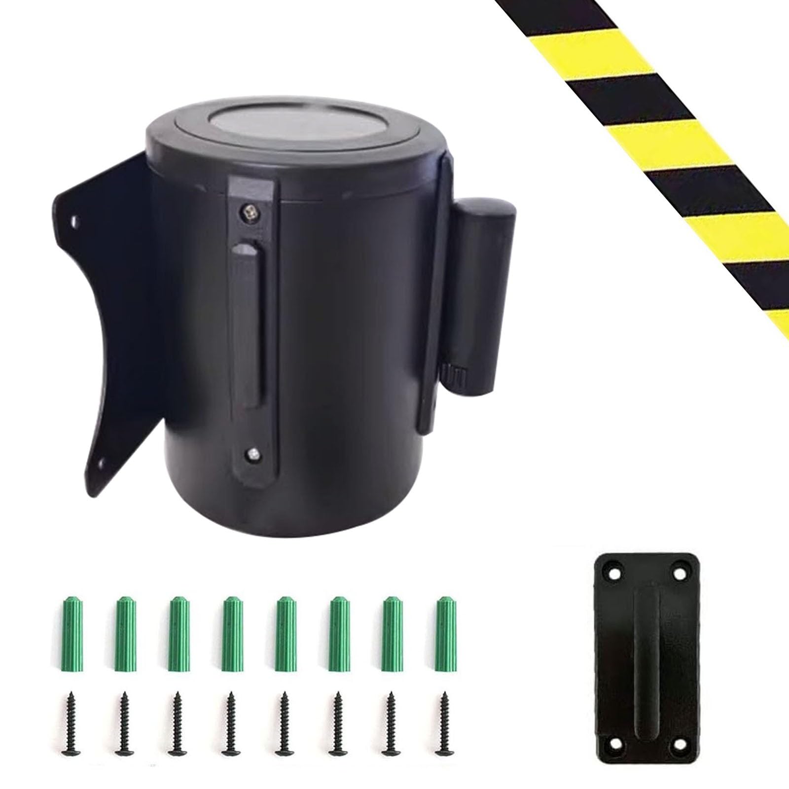 CAIFEXUE Wall Mount Queue Belt Barrier, 2/3/5/10M Queuing Safety Tape Cordon, with Mounting Accessories and Carbon Steel Housing/a/5M(16.4Ft)