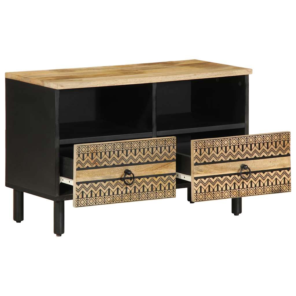 Industrial TV-Schrank MangoholzSchwarz 70x33,5x46 cm | Industriedesign Lowboard fürs Wohnzimmer& Schlafzimmer mit Eisenbeinen für leichte Bodenreinigung.