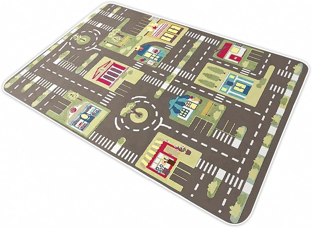Kid Rug Carpet Playmat for Toy Cars and Train，Play Area Rug with Rubber Backing，Fun Throw Rug，Ideal Gift for Children Baby Bedroom Play Room(80×120cm/32×47in) Y2