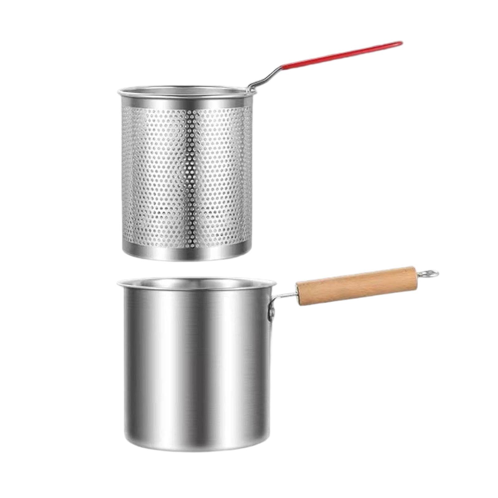 Deep Fryer Pot with Strainer Basket 3L Practical Deep Frying Pot Easy to Clean for Chicken French Fries Boiling Soup Noodles, Without Tongs