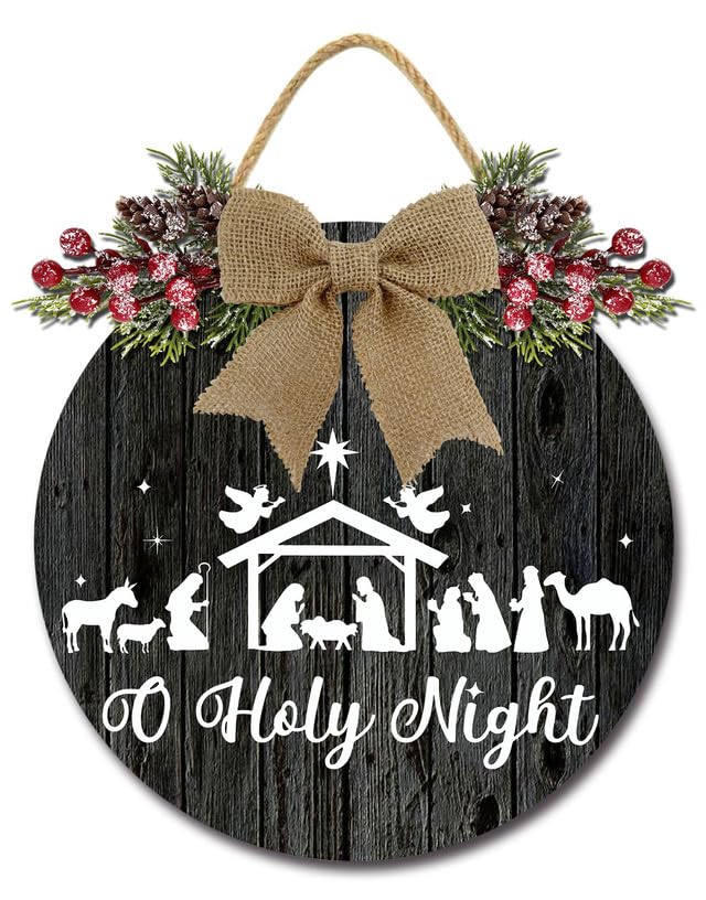 Soaoo Rustikale Weihnachtsschilder – 2 Stück, Holz, Je 13 X 13 Cm, Mit Krippen-Motiv & Weihnachtssprüchen