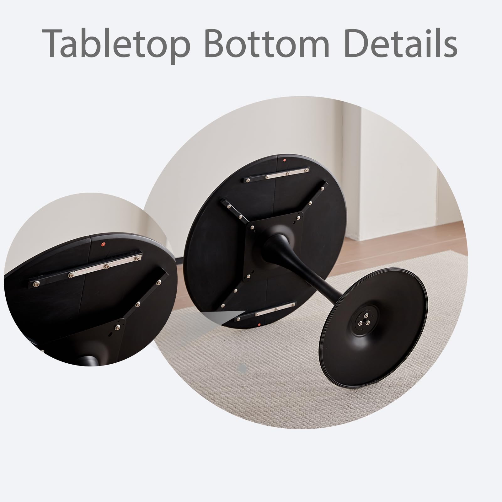GrandCA HOME Set Tavolo e Sedie da Pranzo Moderno, Tavolo Rotondo da 110CM con 4 Sedie, Gambe in Metallo Nero, Adatto per Soggiorno, Balcone, Giardino (Nero)