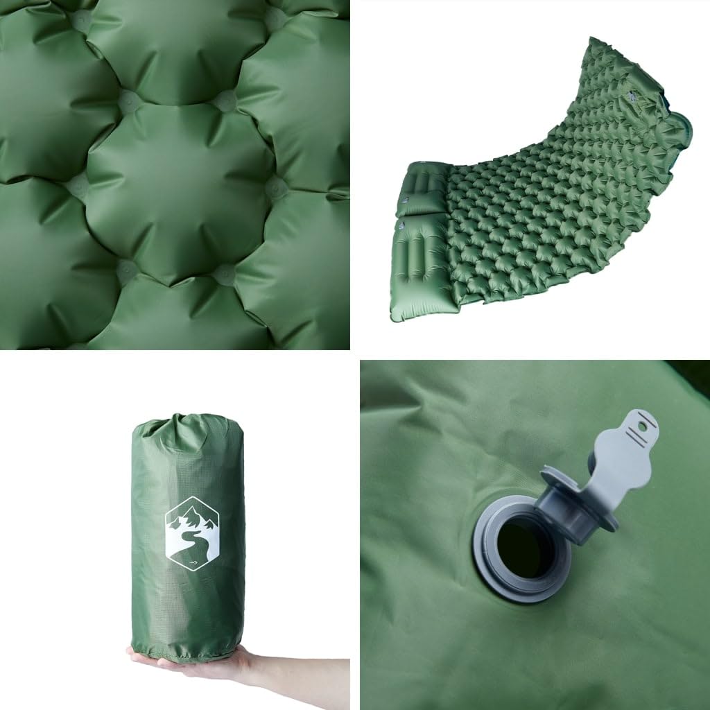Colchoneta doble autoinflable con cojín, esterilla de camping de nailon 40D con revestimiento de TPU, 195 x 130 x 8,5 cm, ligera y compacta, para camping, senderismo, viajes, 2 personas