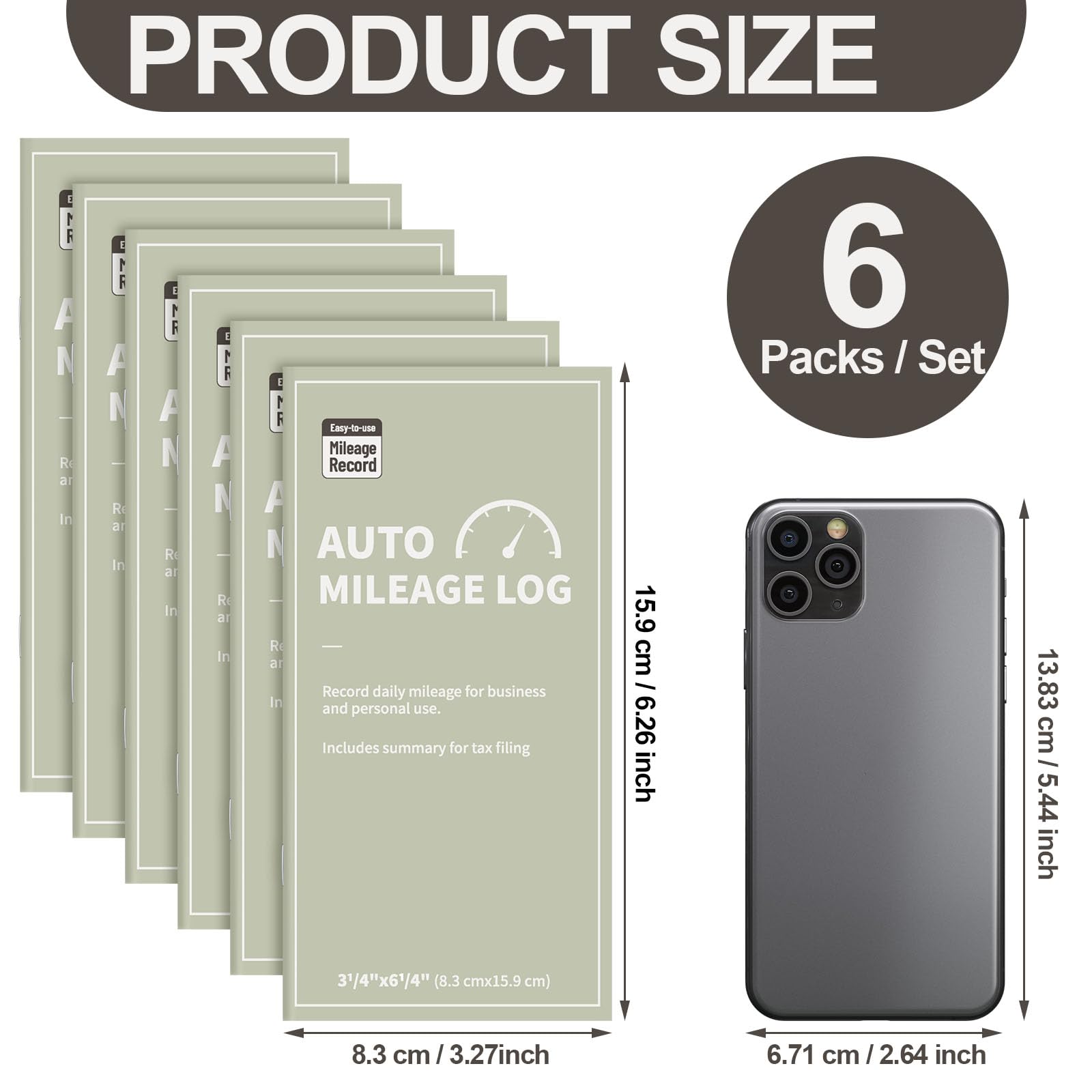 Marspark 6 Stück Fahrkilometerstand-Buch für Auto, Kilometerstand, Aufzeichnung, Notizbuch, Tracker, Fahrzeugkosten, Tagebuch, Geschäftsbuchhaltung zum Fahren, 16,3 x 8,4 cm, je 32 Seiten