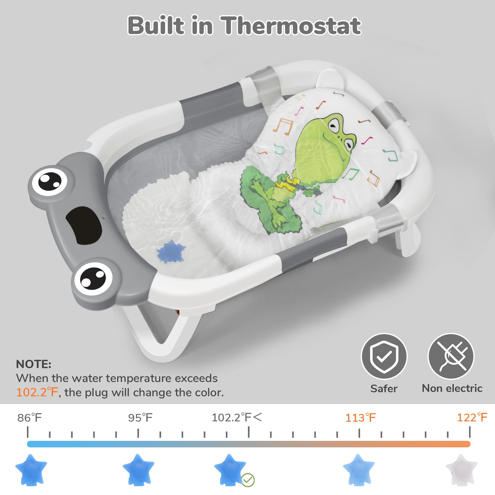 DEANIC - Bañera plegable para bebés con paño para bebés, bañera portátil con cojín de apoyo suave para recién nacidos de 0-3-6-12 meses, bañera plegable para interiores, viajes (gris)