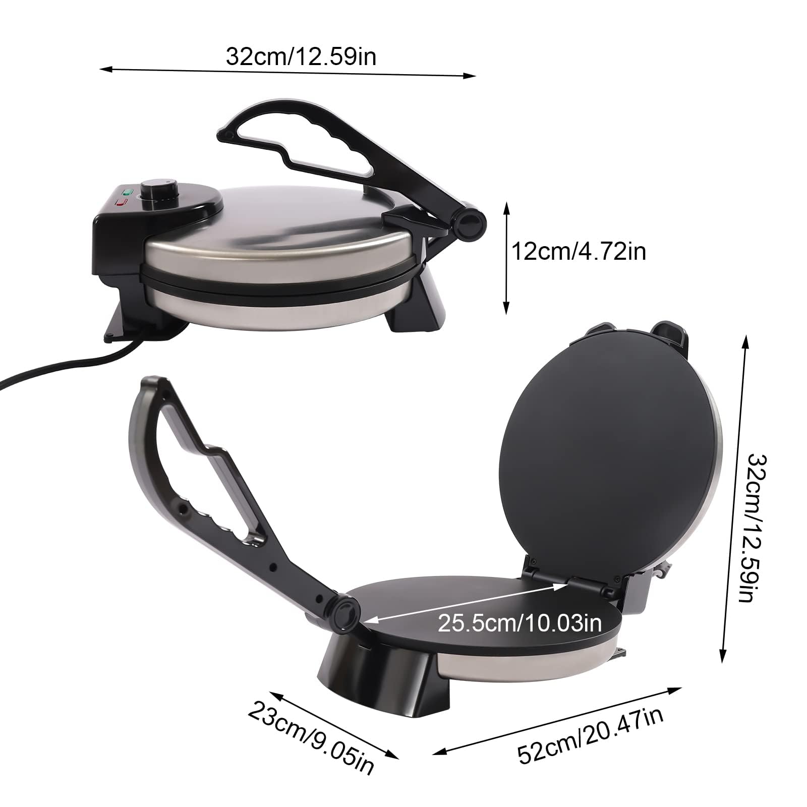Roti Maker, 1800 W Acero Inoxidable Chapati Tortilla Maker Tortilla Prensa Antiadherente Chapati Tortilla Calefacción Doble Cara Crepes