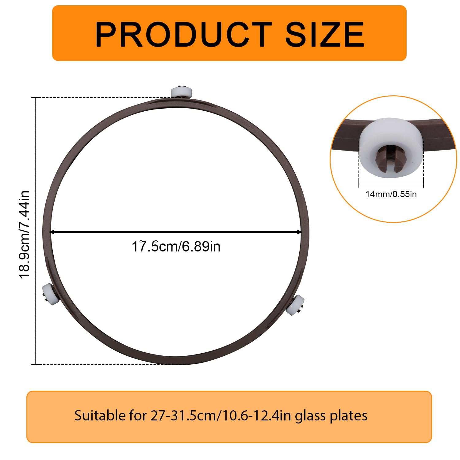 Anello di Ricambio Piatto Girevole per Microonde, 18,9 cm Anello Interno Rotante Plastica Resistente con Rulli da 14 mm Supporto Universale per Vassoio in Vetro