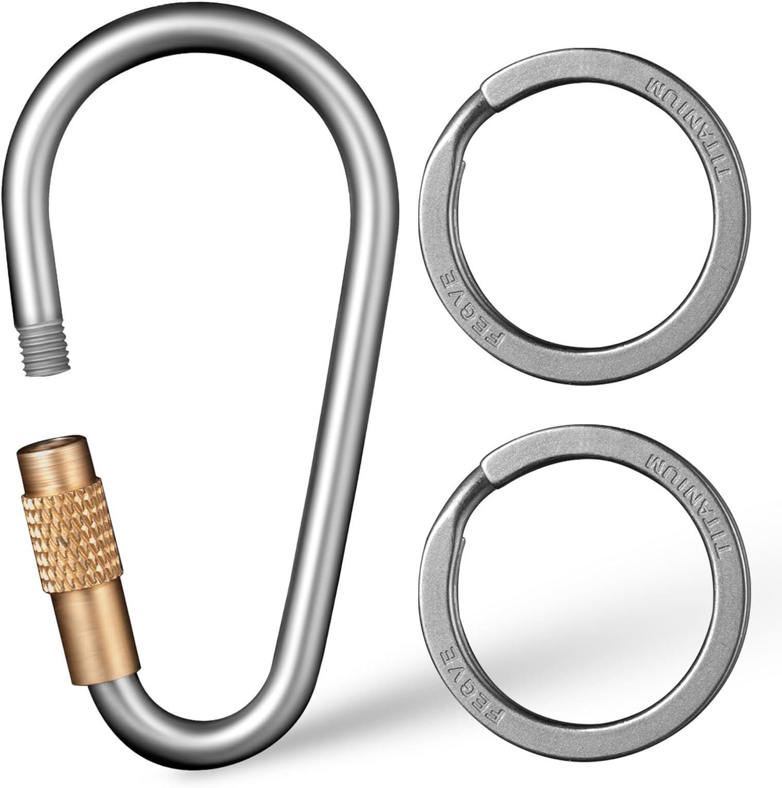 Locking Carabiner Keychain, FEGVE Small Titanium Carabiner Clip with 2pcs/1 inch/25mm Titanium Key Ring, Lightweight and Durable-1pcs