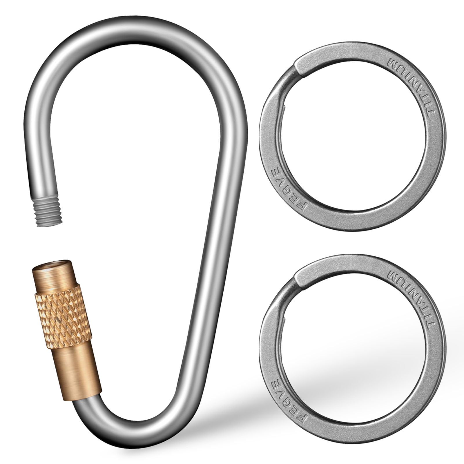 Locking Carabiner Keychain, FEGVE Small Titanium Carabiner Clip with 2pcs/1 inch/25mm Titanium Key Ring, Lightweight and Durable-1pcs