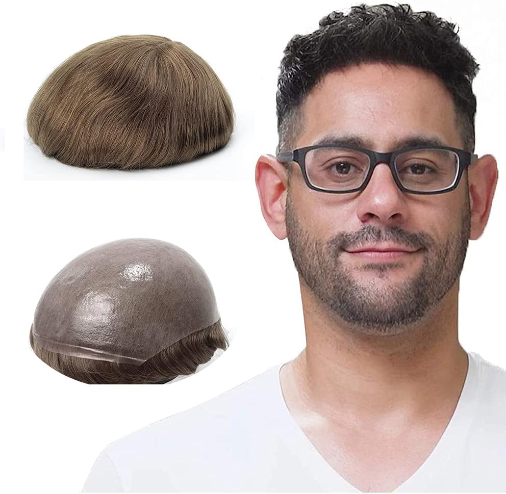 Lordhair Toupee Hairpiece for Men 0.06mm Thin Skin V-looped Human Hair 8x10 Inch Light Medium Density Hair Replacement System