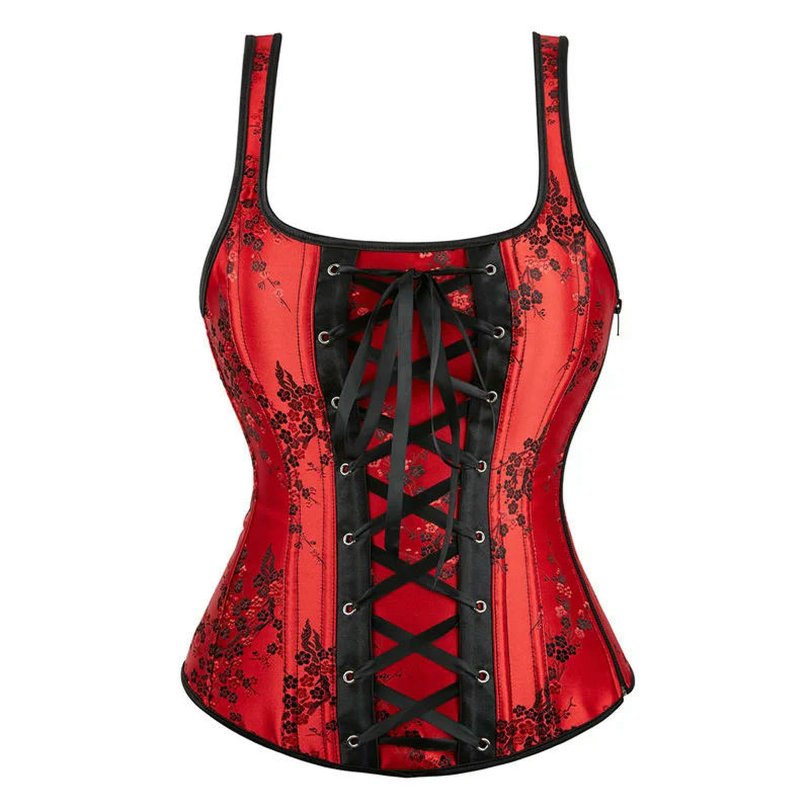 Ceinture amincissante Femme Corsetto Top Bustier Cinturina Ricamo Fiore più Dimensione Overbust Corselet Burlesque Lingerie Sexy Donne Rosso Nero-6180-red-3xl