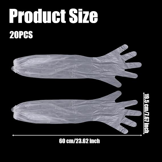 20 Pcs Long Disposable Cleaning Gloves Elbow Length Plastic Waterproof Protective Sleeve Suitable For Household Duties Cooking Dishwashing Hair Dyeing Field Dressing