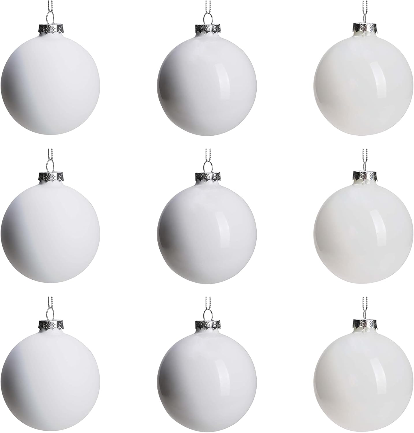 DN DECONATION White Glass Christmas Ball Ornaments, 3.15” Hanging Christmas Baubles for Xmas Tree Decoration, Set of 9 Decor for Holiday, Halloween, Wedding Party Gift White Set of 9--3?''D