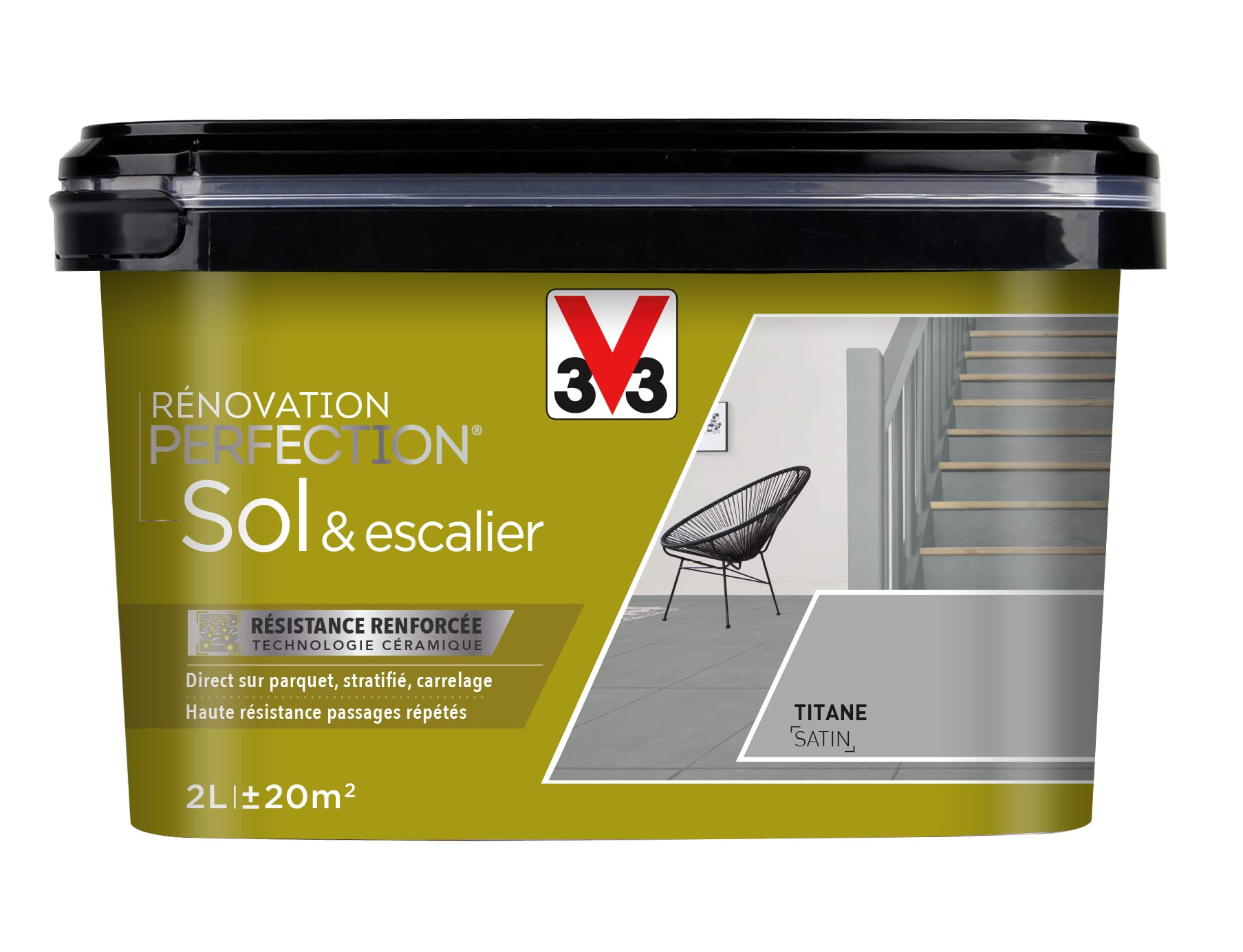 V33 Peinture de rénovation Sol & escalier, Rénovation perfection Titane satin 2L