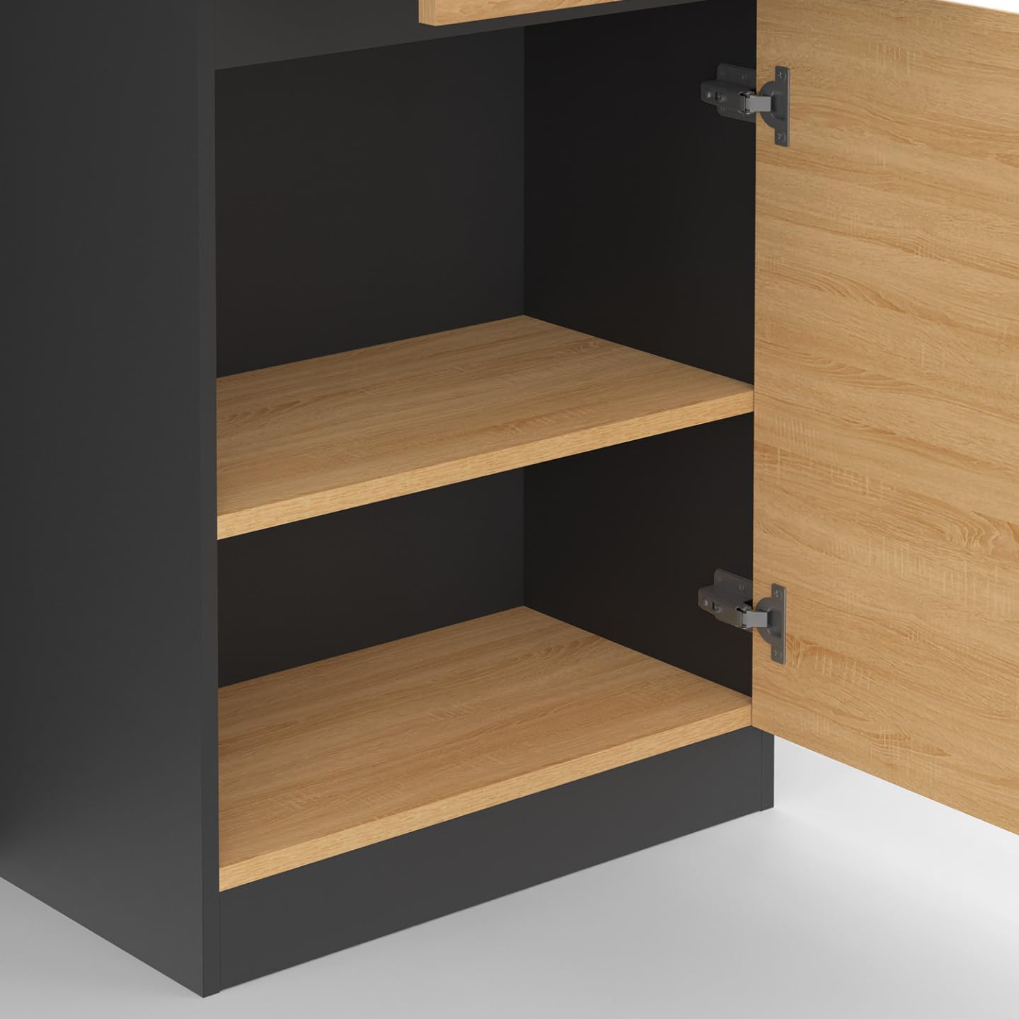 IDMarket - Ilot central TINO 120 cm avec range-bouteilles 4 personnes bois noir avec plan de travail façon hêtre