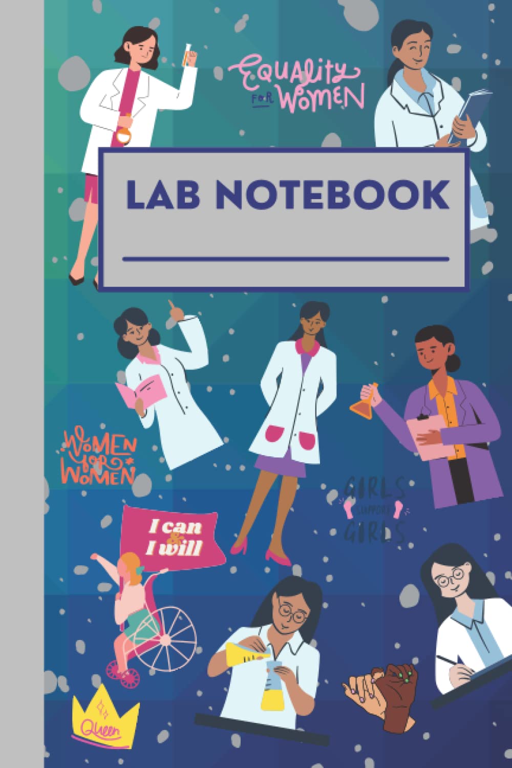 Lab Notebook: Cute, Blue Square, Colorful and Fun Styled, Women In Science, 6x9in, 120-page Blank Lined Notebook