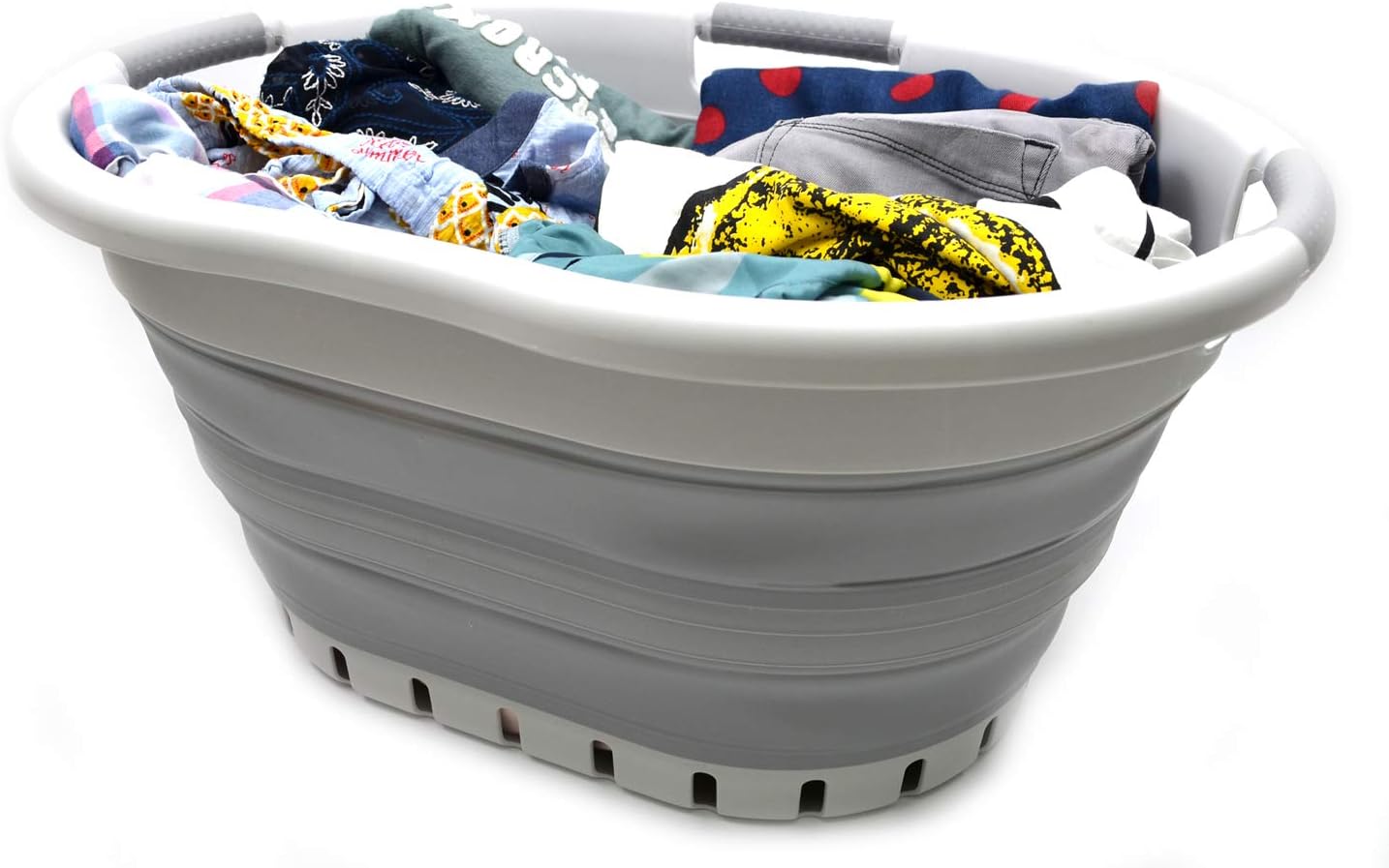 SAMMART 36L (9.5 gallon) Set of 2 Collapsible 3 Handled Plastic Laundry Basket-Foldable Pop Up Storage Container/Organizer-Space Saving Basket (2, Grey/Grey)