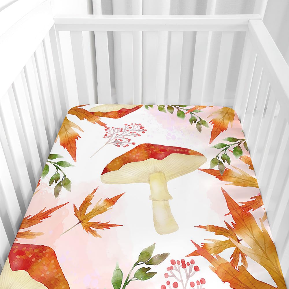 Hiseng Microfiber Crib Sheets, Cot Bed Sheets with Cartoon Pattern Cot Fitted Sheets Bassinet Mattress, Soft and Comfortable Toddler Bed Sheets for Boys, Girls (Mushroom,40x80cm) — image 1